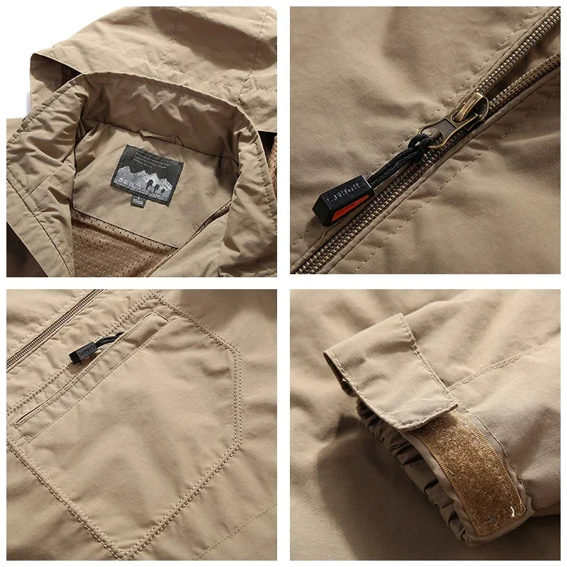 Men Outdoor Hiking Jackets Waterproof Hooded Windbreaker Coat Men 2023 Autumn New Casual Jacket Retro Sports Jackets Men