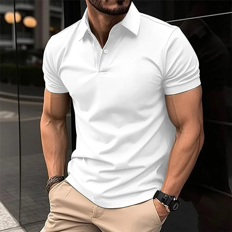 Fashion Men's Solid Color Polos T-Shirts Summer Short Sleeve Street Trend White Black Red POLO Tee 6XL Plus Size Casual Tops