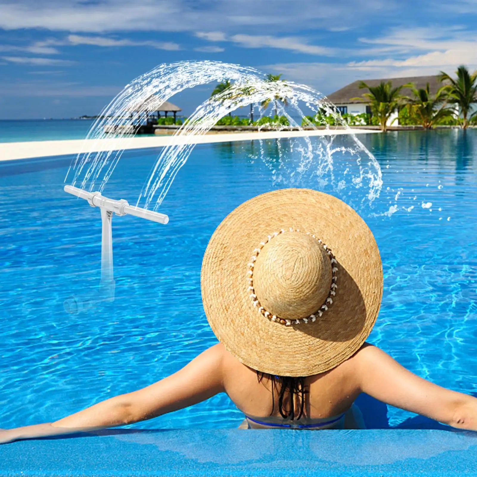 Pool Fountain Duals Spray Water Fountains forAbove Ground Inground Pools, 2-in-1 Adjustable Waterfall Pool Sprinkler Fountain