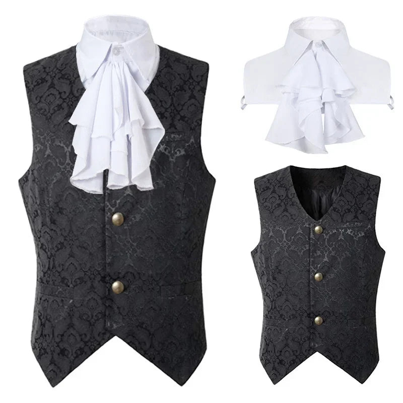 2024  Vest Men Renaissance Steampunk Coat Gothic Jacquard Waistcoat Single Breasted Business Formal Dress Vest for Suit