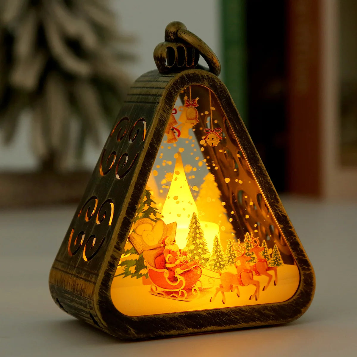 Christmas decorations night lights glowing gifts window tabletop ornaments arrangement props ambient christmas tree pendants