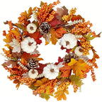 Autumn Door Wreath Christmas Halloween Decoration Pumpkin Berry Pine Cone Maple Artificial Cloth Rattan Material Home Decoration