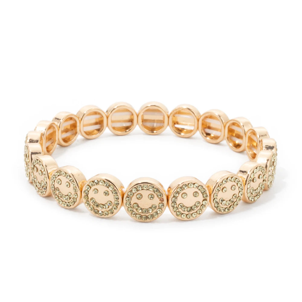 2024 New Happy Bangle Paved Diamond Enamel Beaded Bracelets For Women Boho Gold Color Elastic Bracelets