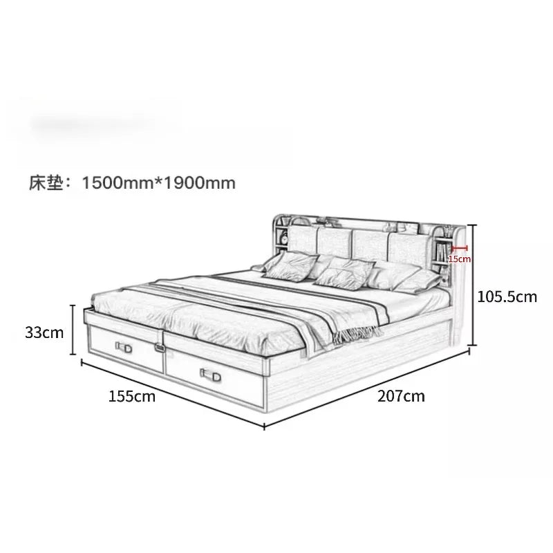 Unique Bedroom Bed Aesthetic Modern Girls Storage Luxury Bed Lounge Sleeping Headboard Letto Matrimoniale Home Accessories