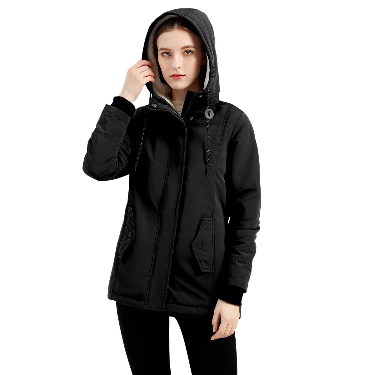 Winter Down Jackets Coats Women Warm Parkas Hooded Waterproof Thick Plush Fleece Lined Female Cotton Puffer Jacket Overcoat AY81