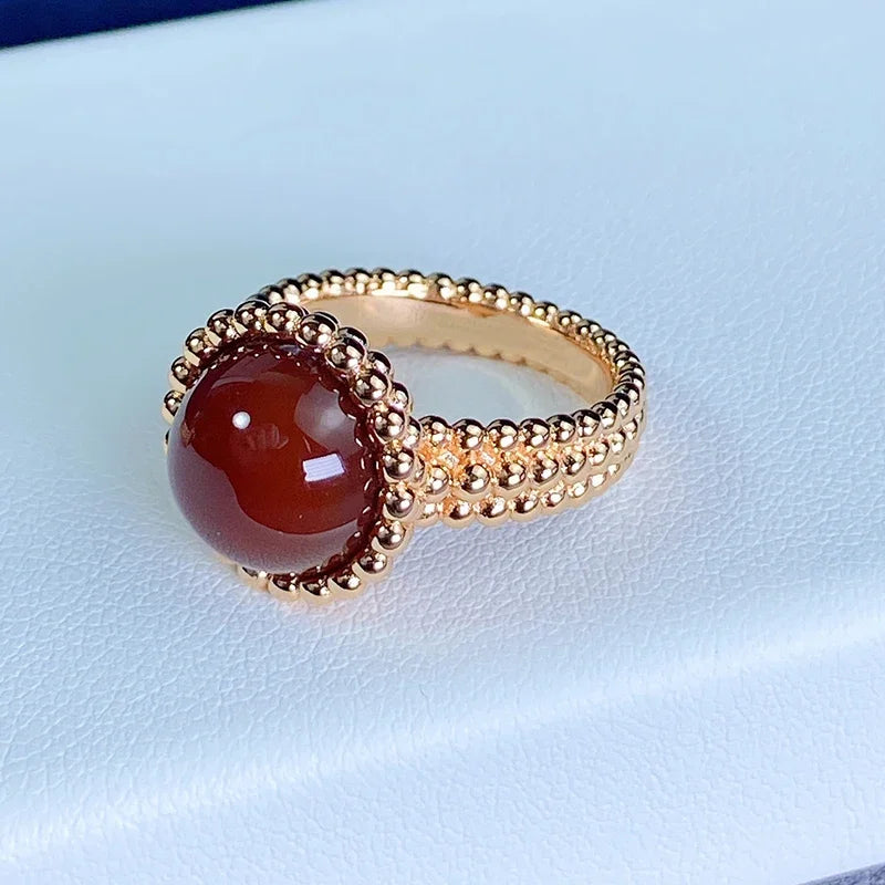 Red & Green Gemstone Statement Ring - French Vintage Minimalist Jewelry, Bold Contrast Color Cocktail Ring, Party Gift for Her