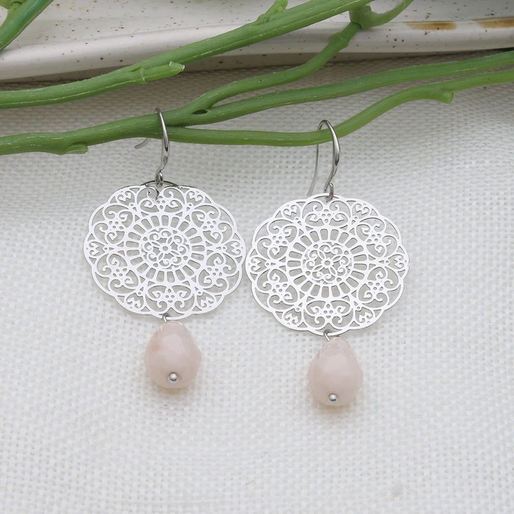 Drop Earrings Dangle Bohemian Metal Carving Hollow Pattern Crystal Water Charm 2023 New Hot Fashion Jewelry Accessories Brand Ms