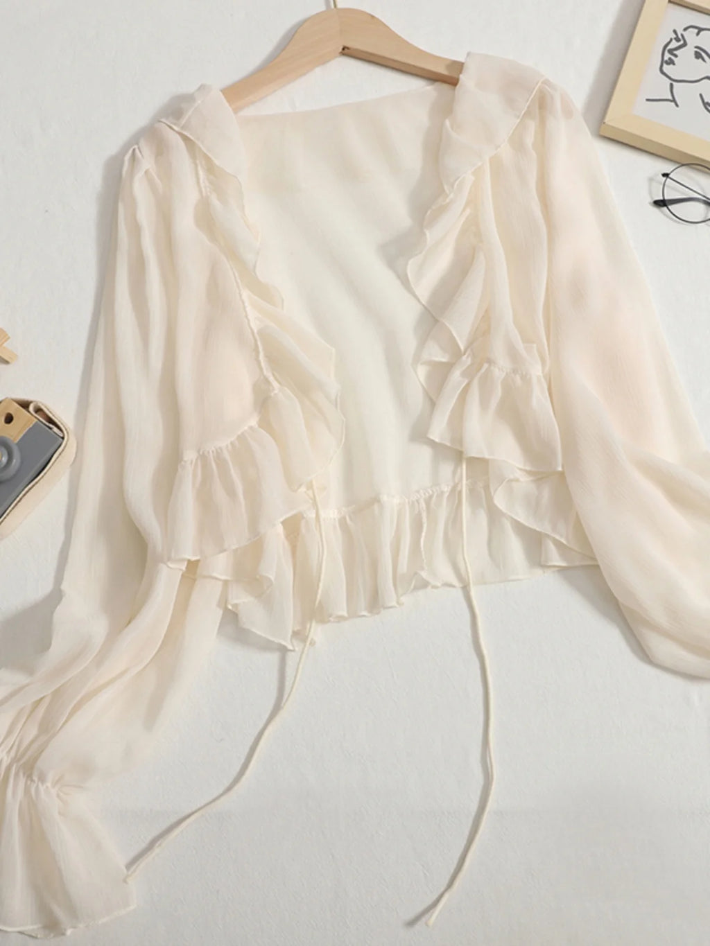 Women's Summer New Sle Sun Protection Clothing Chiffon Bell Sve Lace Trim Cardigan Fairy awl ort Outerwear