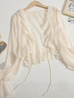 Women's Summer New Sle Sun Protection Clothing Chiffon Bell Sve Lace Trim Cardigan Fairy awl ort Outerwear