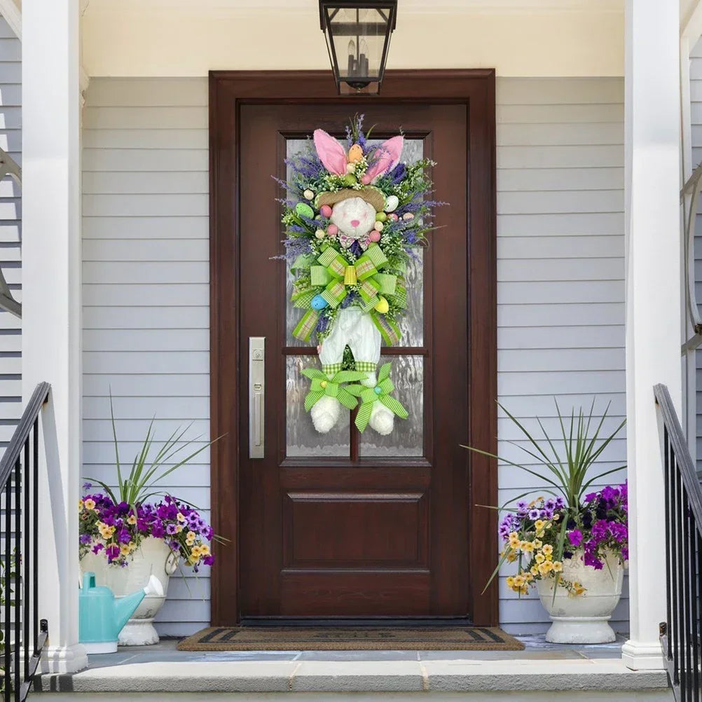 Easter Bunny Wreath Spring Decorations Easter Wreath Front Door Wall Window Decor Handmade Rabbit Flower Garland Home Decoration