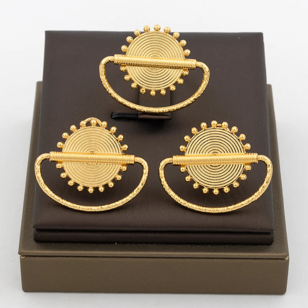 Statement Earrings and Ring  Jewelry Set for Women 18k Gold Plated Stud Earrings and Finger Ring Weddings Bridal Jewelry Set