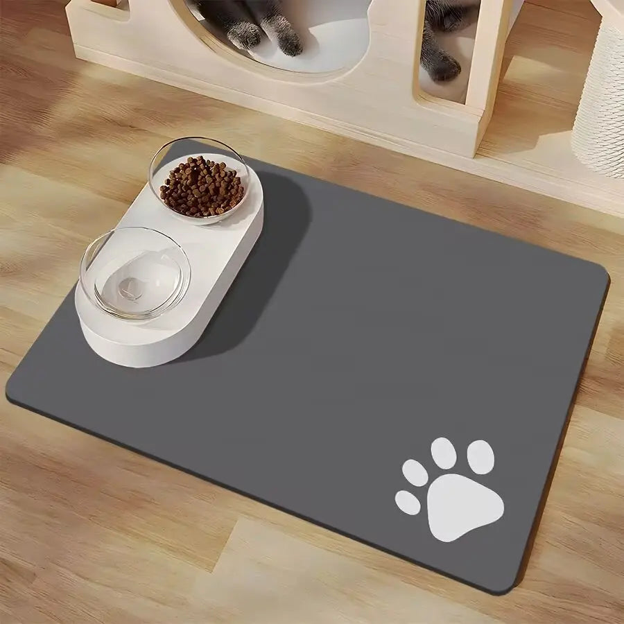 Minimalist Pet Feeding Mat for Pets Dirt-Resistant Scratch-Proof Spill-Proof Dark Color Paw Print & Bone Patterns Non-Slip