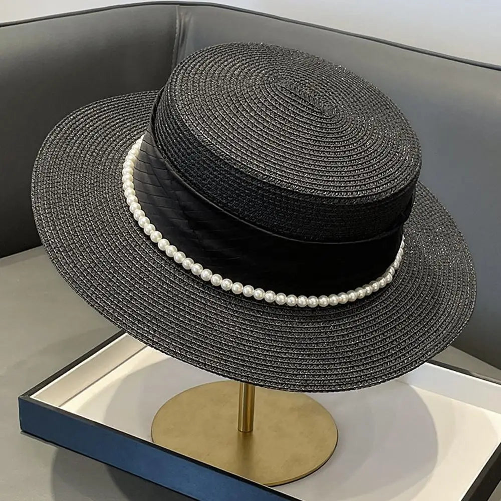 Women's Hat Female Hepburn Style Straw Hat Spring And Summer New Flat Top Hat French Retro Sun Hat Net Red Same Style Straw Hat