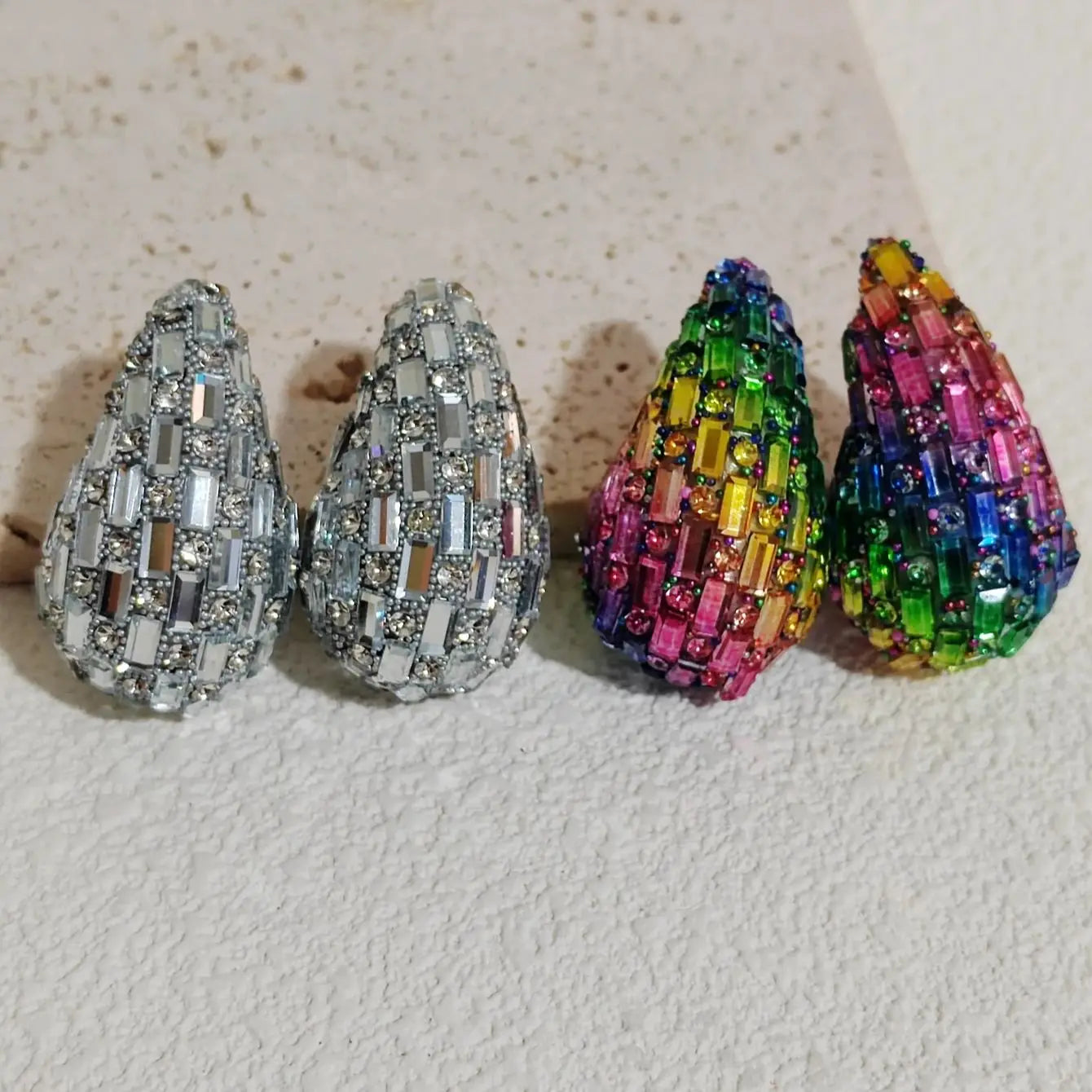 Oversized colorful Stud Earrings with Full Diamonds and Drop-shaped Pendants in European and American Styles