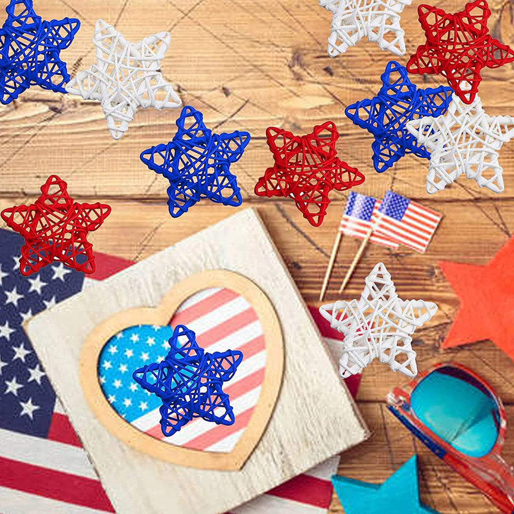5/10Pcs 4th of July Star Shaped Rattan Balls Decoration Red Blue White Star Wicker Ball for 2023 Independence Day Home DIY Decor