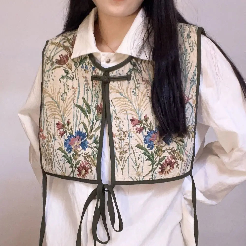Fashion Embroidery Shoulder Wraps Detachable Vintage Shawl Flower Coat Cover Decorating for Women