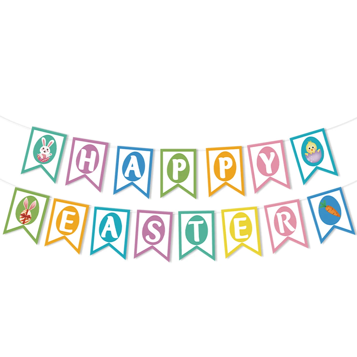 Happy Easter Banner Colorful Bunny Easter Eggs Carrot Banner Garland Signs Spring Themed 2025 Easter Day Decorations for home
