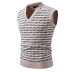 Men's Sleeveless Vest Sweater Casual Streetwear Knitted Pullover Vintage Waistcoat Sweater Top Striped Knit Clothing for Man