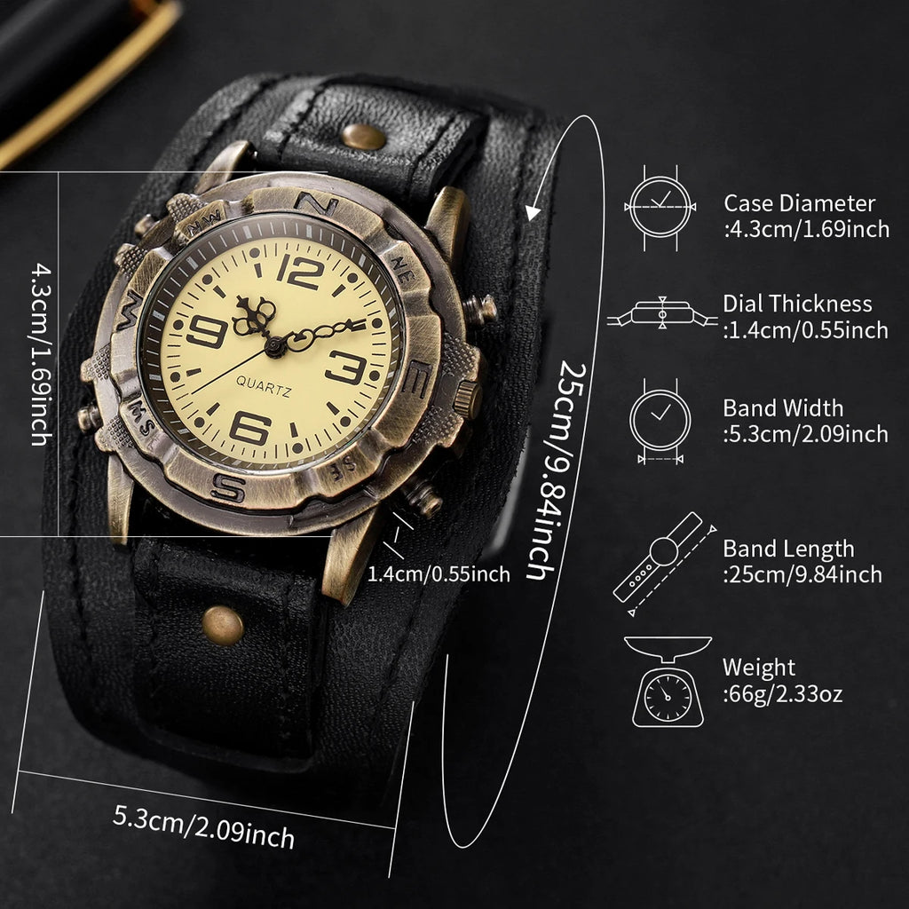 Casual Men's Watches Vintage Leather Band Arabic Dial Male Quartz Watch