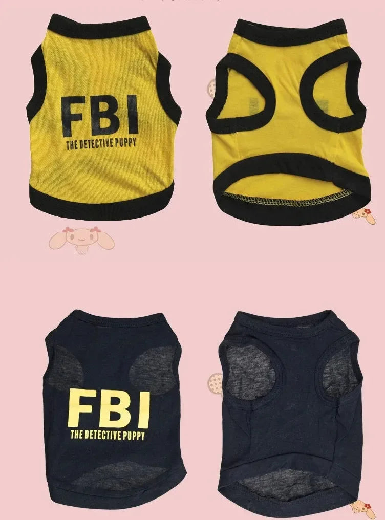 name-branded clothes Pet Supplies Dog Clothes Cotton Black Printed fbi Pet Vest Teddy Clothes Spring Summer New