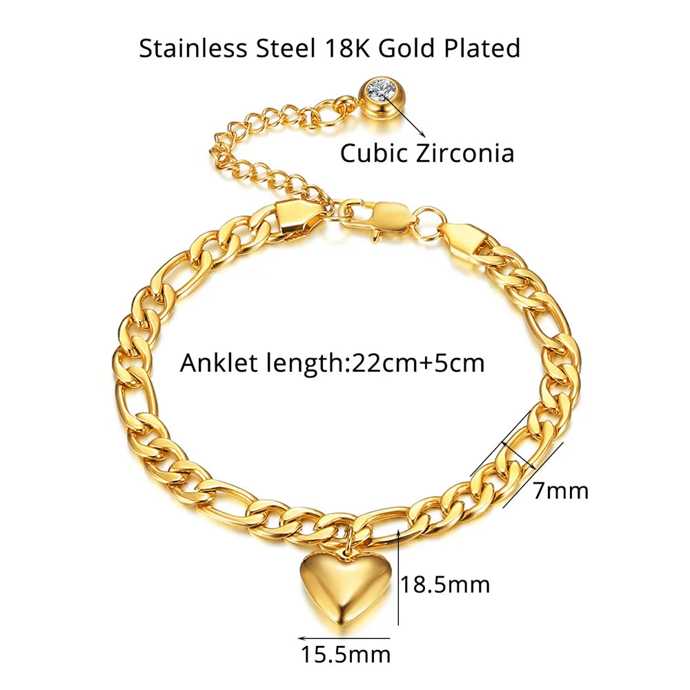Anklet For Women Gold Color Stainless Steel Cuban Link Ankle Bracelets Summer 2024 Fashion Leg Chain Beach Foot Jewelry Ancklets