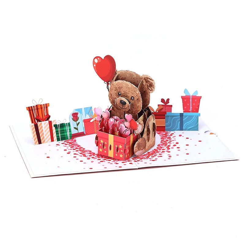 Valentine's Day Valentine Bear Pop Up Three-dimensional Card Greeting Card Creative Gift Card Heart Shape Bear For Couples Wife
