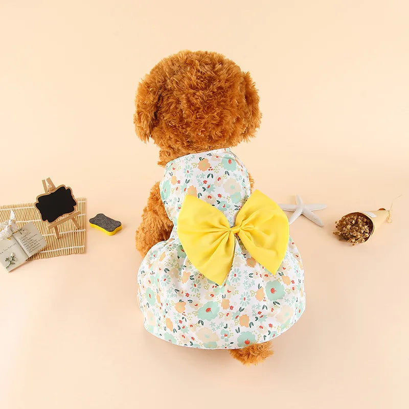Thin Pet Pet Dresses Dress for Dogs Cats - Cute Floral Print Princess Dress with Bow, New Style Puppy Skirt for Teddy Small Pets