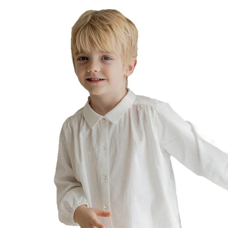 Children Boys T-shirt Autumn Turn Down Collar Solid Color Simple Toddler Kids Boys Blouses Versatile Infant Baby Boys Undershirt Children T-shirt