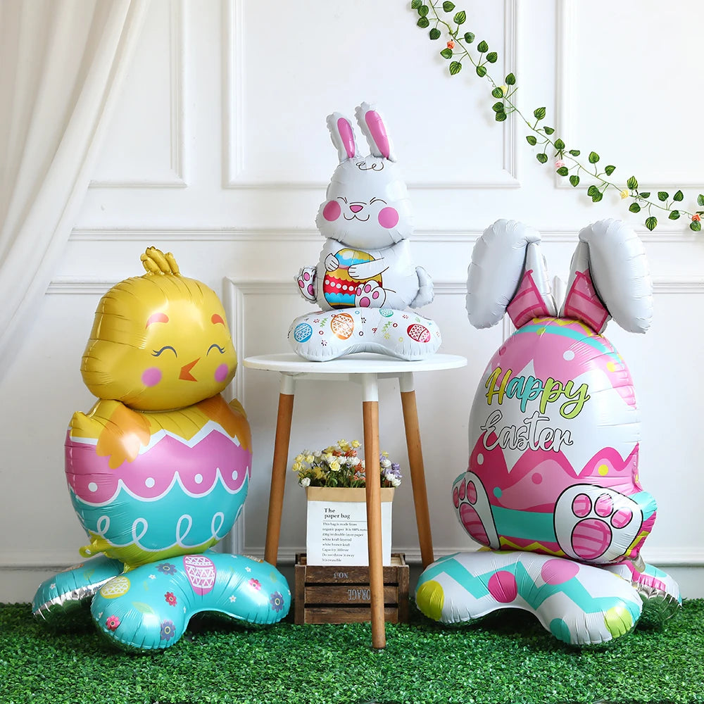 Easter Bunny Carrot Egg Foil Balloon Broken-shell Chicken Long eared Rabbit 4D Standing Balloon Happy Easter Party Deco Kid Gift