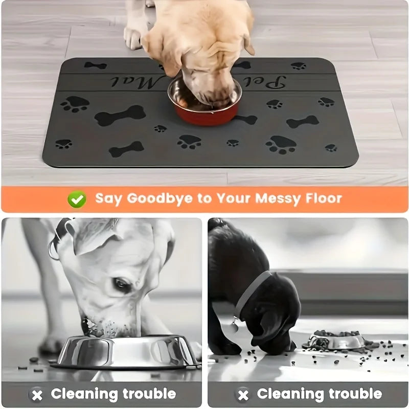 Pet Feeding Mat - Absorbent Pet Mat For Food And Water Bowls, Quick Drying Water Dispensing Mat With Waterproof Rubber Sole