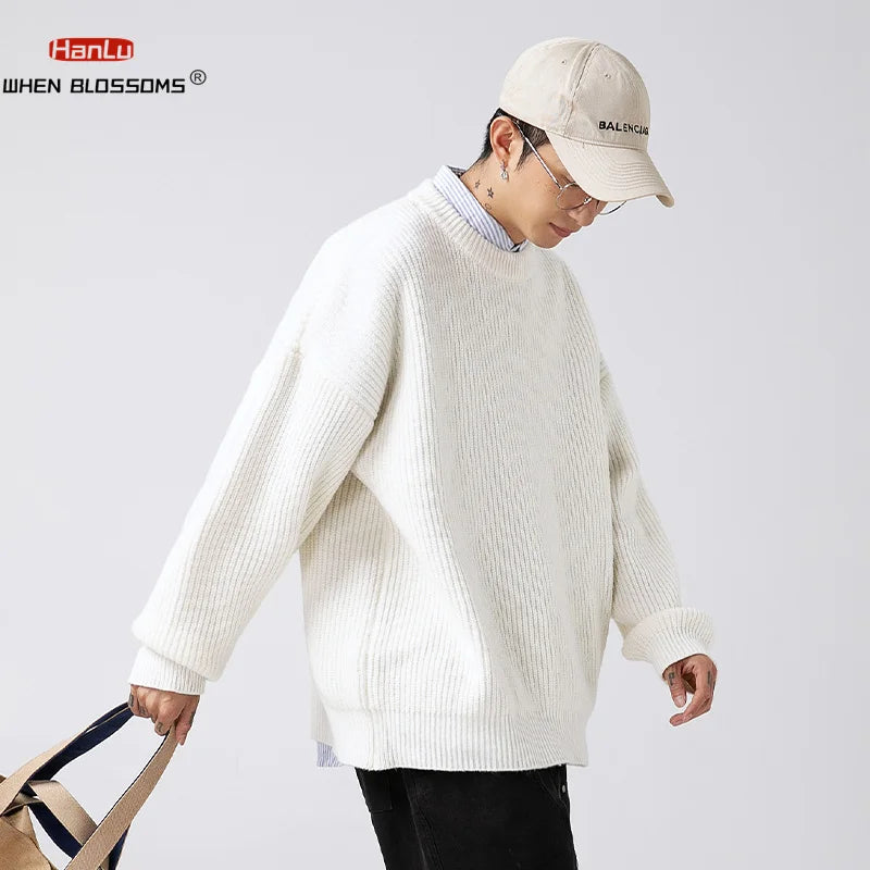 2023 Autumn Winter New Sweater Women's Men's  Green Knitted pullover Basic Solid Color Loose Black White Sweater Coats Warm Tops