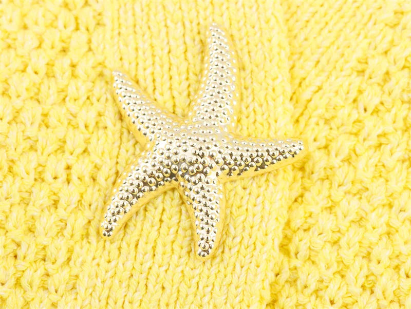 Women's cardigan  new summer style for 2025  yellow short-sleeve knitted jacket  star button decoration casual fashion