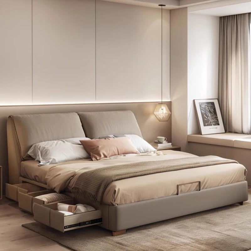 Bedroom Safe Wooden Bed Floor Double Comfortable Sleeping Large Size Bed Soft Fashion Interior Cama Matrimonial Furnitures