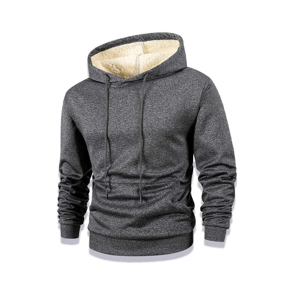 Winter Men's Hoodies Thicken Warm Pullover Men Basic Hoodies Sweatshirts Casual Street Solid Color Cashmere Warm Coat Tops