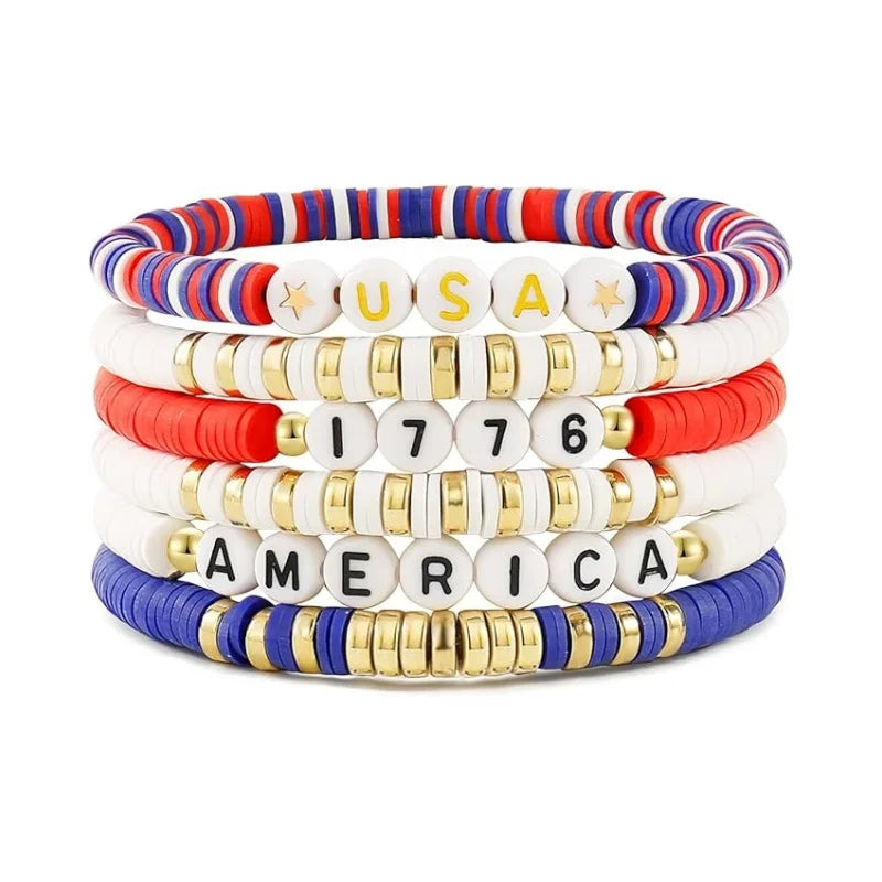 4th of July Outfits Bracelets For Women 3-7 Pack Patriotic Bracelet Decoration for Independence Day Celebration Jewelry Gifts