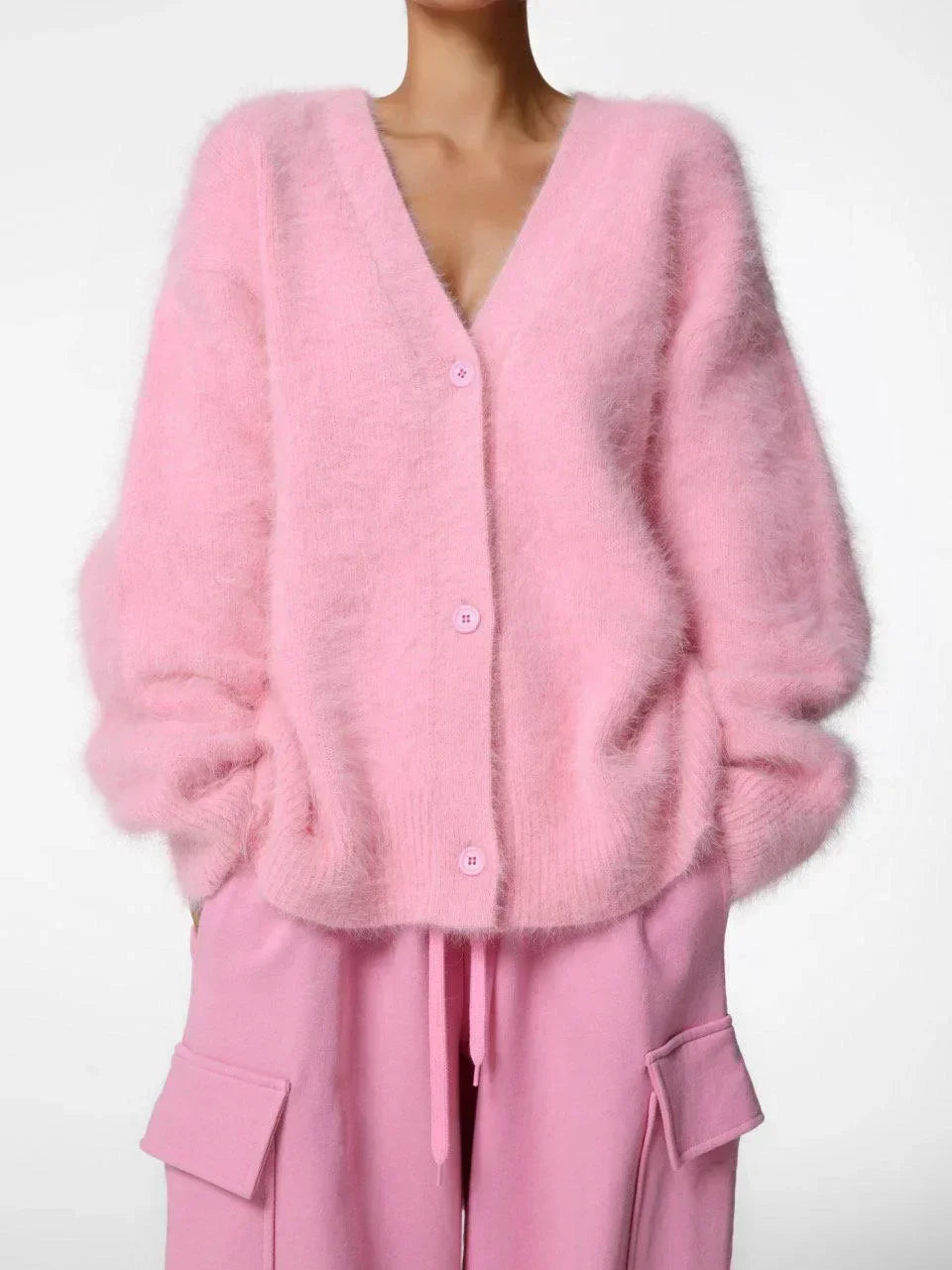 Women's Cardigans Korean Fashion V-neck Sweater Coat Long Sleeve Oversized Sweater Female Buttons Solid Knitted Jacket Women