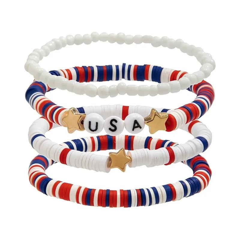 4th of July Outfits Bracelets For Women 3-7 Pack Patriotic Bracelet Decoration for Independence Day Celebration Jewelry Gifts