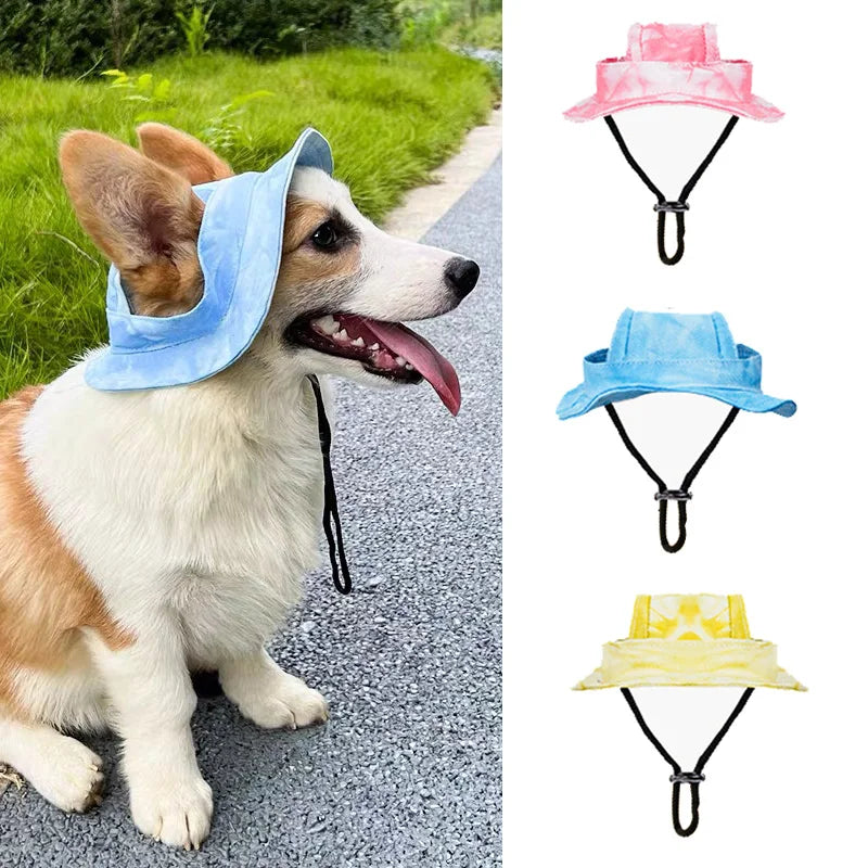 Pet Hats with Ear Holes Adjustable Baseball for Medium Small Dogs Summer Dye Cats Sun Cap Pet Outdoor Hat Supplies