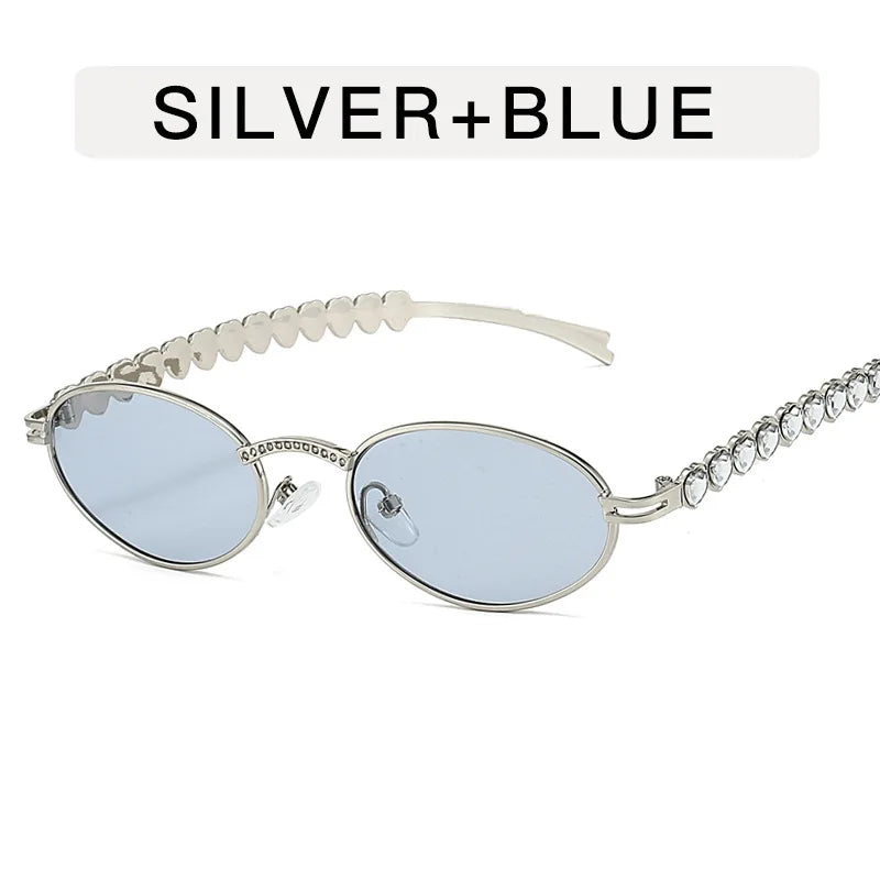 Fashion Eyeglasses Frames For Women Men Silver Oval Glasses Anti Blue Light Small Rhinestone Sunglasses With Metal Frame