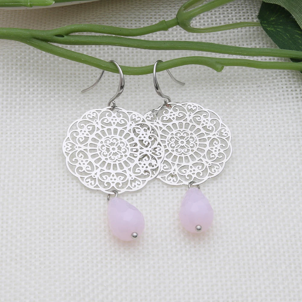 Drop Earrings Dangle Bohemian Metal Carving Hollow Pattern Crystal Water Charm 2023 New Hot Fashion Jewelry Accessories Brand Ms