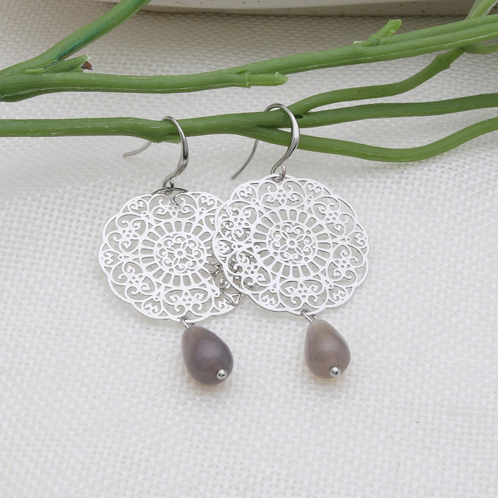 Drop Earrings Dangle Bohemian Metal Carving Hollow Pattern Crystal Water Charm 2023 New Hot Fashion Jewelry Accessories Brand Ms