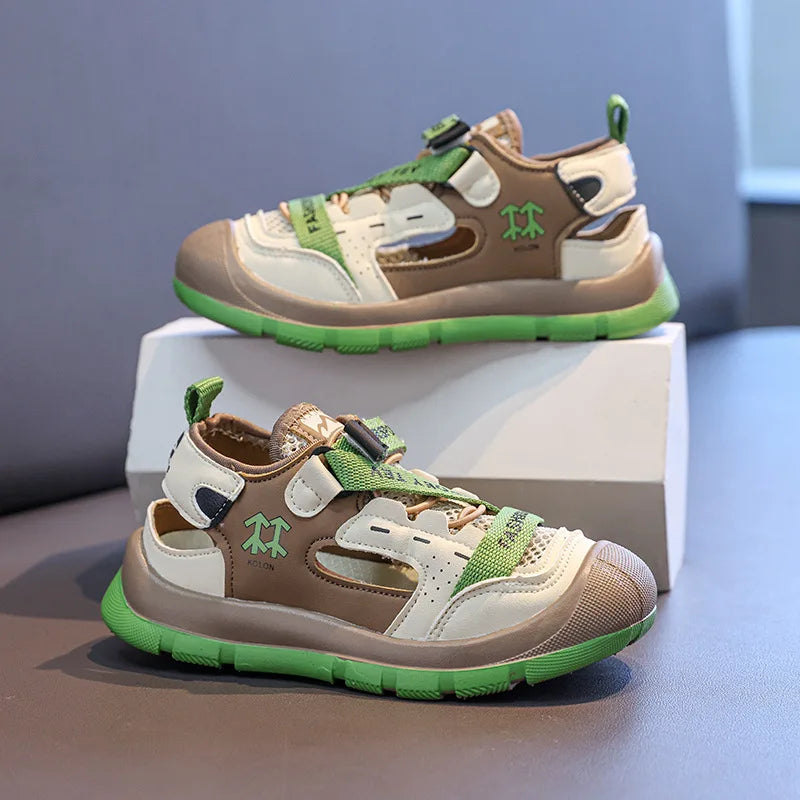 Children Casual Shoes Hollowed-out Kids Sandals Sports Running 2025 Summer New Students Flat Shoes Toes Capped Non-slip Trendy Children Shoes