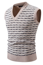 Men's Sleeveless Vest Sweater Casual Streetwear Knitted Pullover Vintage Waistcoat Sweater Top Striped Knit Clothing for Man