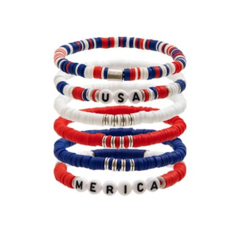 4th of July Outfits Bracelets For Women 3-7 Pack Patriotic Bracelet Decoration for Independence Day Celebration Jewelry Gifts