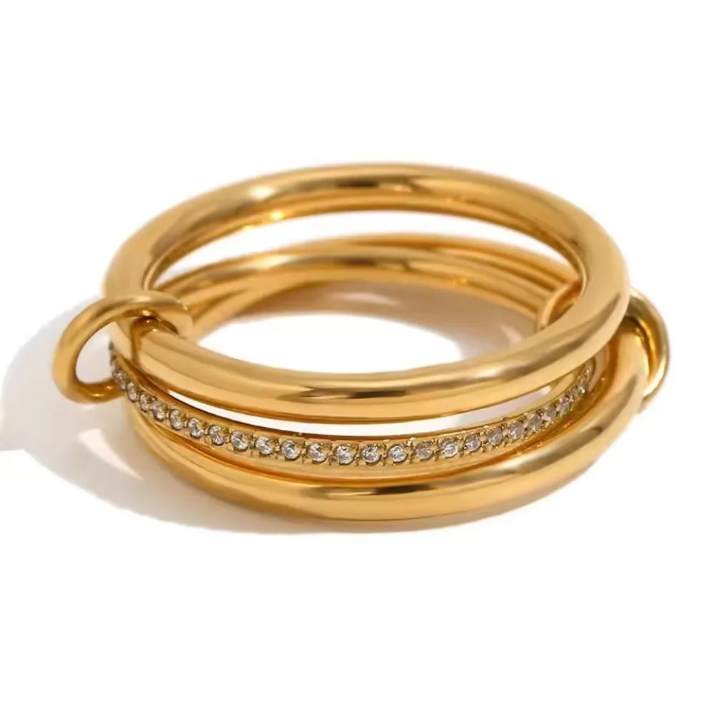 Stackable Rings for Women Statement Mixed Metals Multi Ring Stack Cubic Zirconia Connected Bands Stacking Jewelry