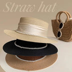 Women's Hat Female Hepburn Style Straw Hat Spring And Summer New Flat Top Hat French Retro Sun Hat Net Red Same Style Straw Hat