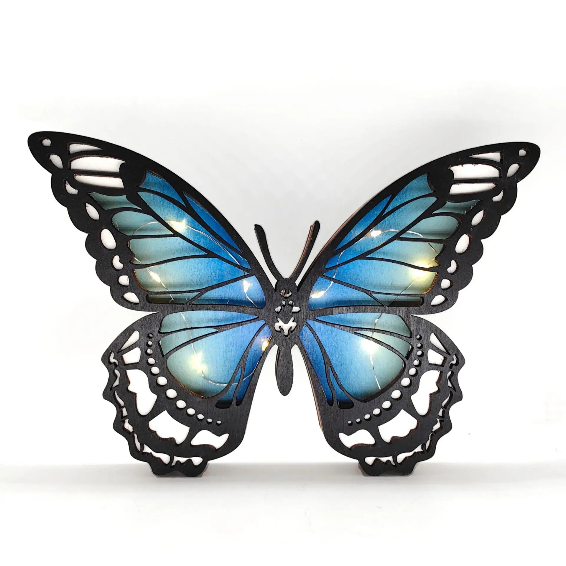 Easter Wooden Butterfly Carving - Gradient Glow Tabletop Decor, Handcrafted LED Light Animal Sculpture for Home Desk Decoration