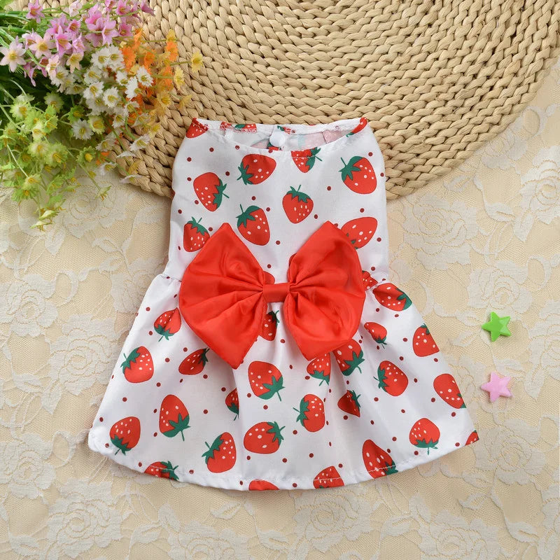 Thin Pet Pet Dresses Dress for Dogs Cats - Cute Floral Print Princess Dress with Bow, New Style Puppy Skirt for Teddy Small Pets