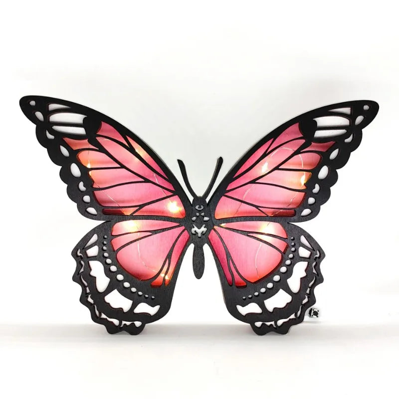 Easter Wooden Butterfly Carving - Gradient Glow Tabletop Decor, Handcrafted LED Light Animal Sculpture for Home Desk Decoration