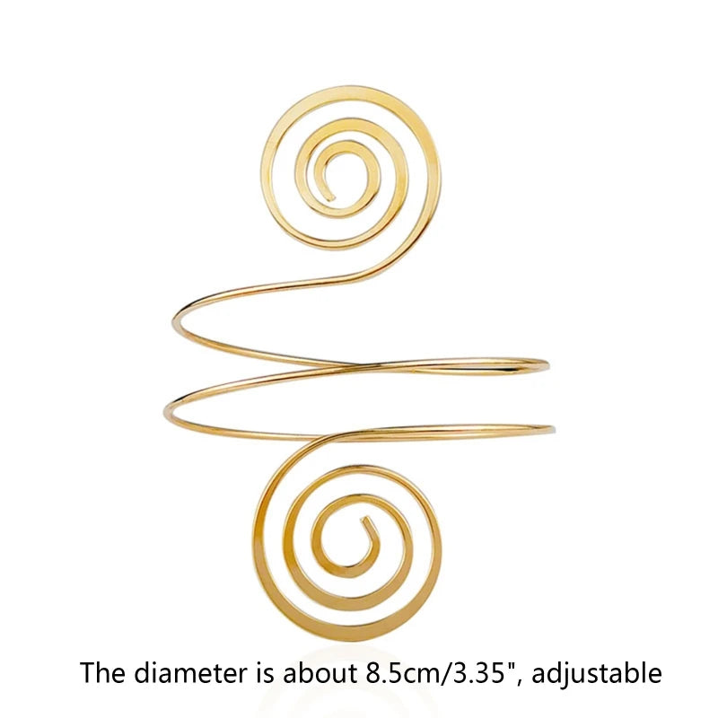 Upper Arm Bracelet Metal Coil Swirl Spiral Shape Armband Cuff Fashion Simple Arm Bangle Armlet Adjustable for Women Girl